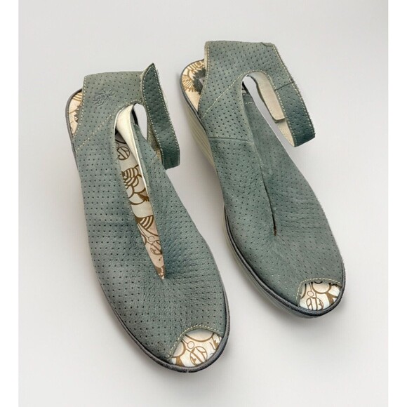 Fly London Yala Perforated Peep Toe Wedge Sandals – Blue – Size 39 Women’s US 8 - Picture 1 of 13